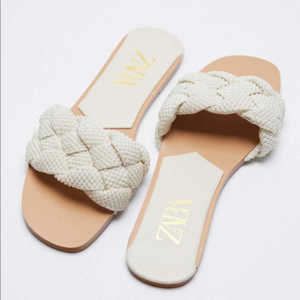 Zara Pearl Woven Sandals NWT Size 8 (EU 39)